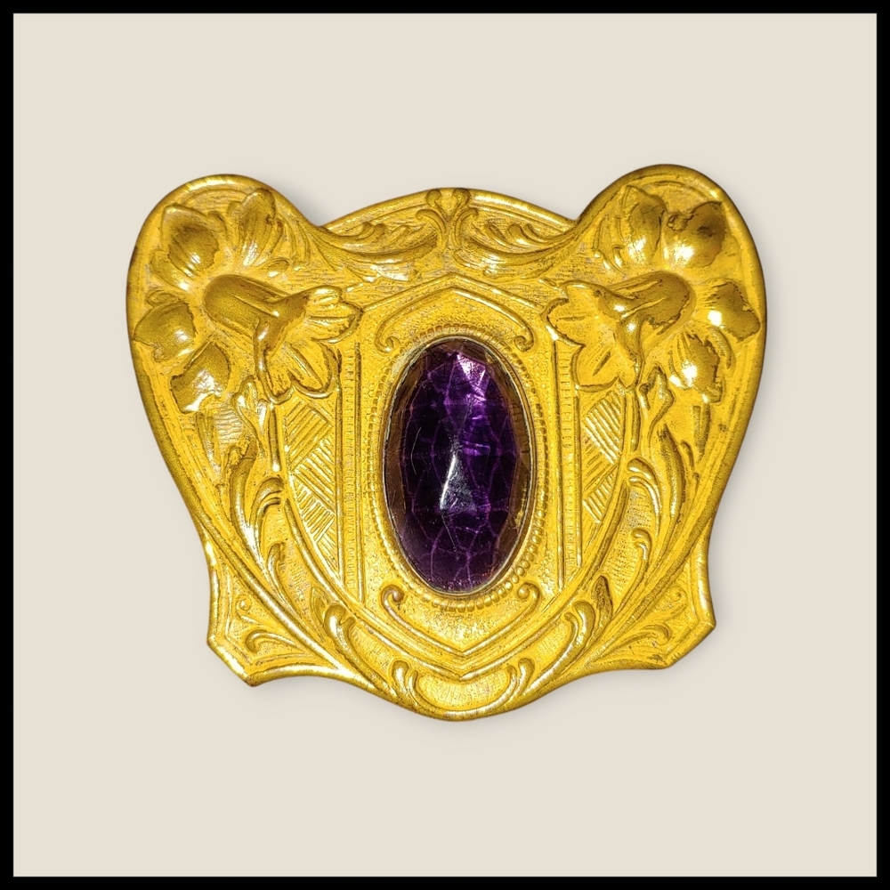 Vintage Art Nouveau Brooch with Amethyst Paste Gem